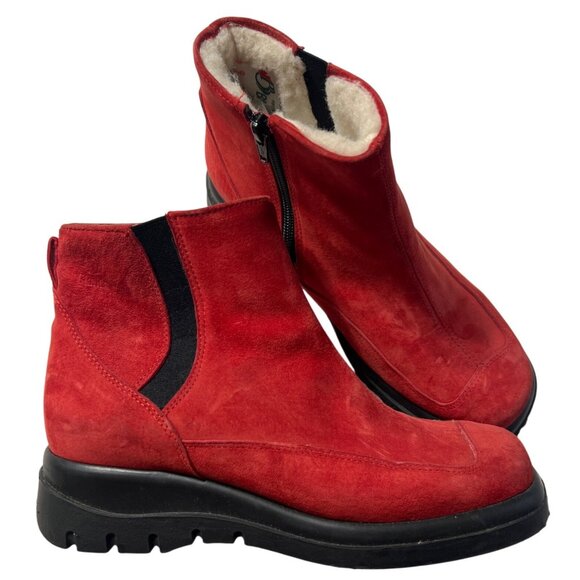 Blondo Red Suede Ankle Boots Size 9 Wool Fleece Lined - Picture 1 of 8
